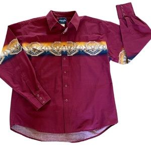 Wrangler Maroon and Multicolor Casual Button Down Shirt